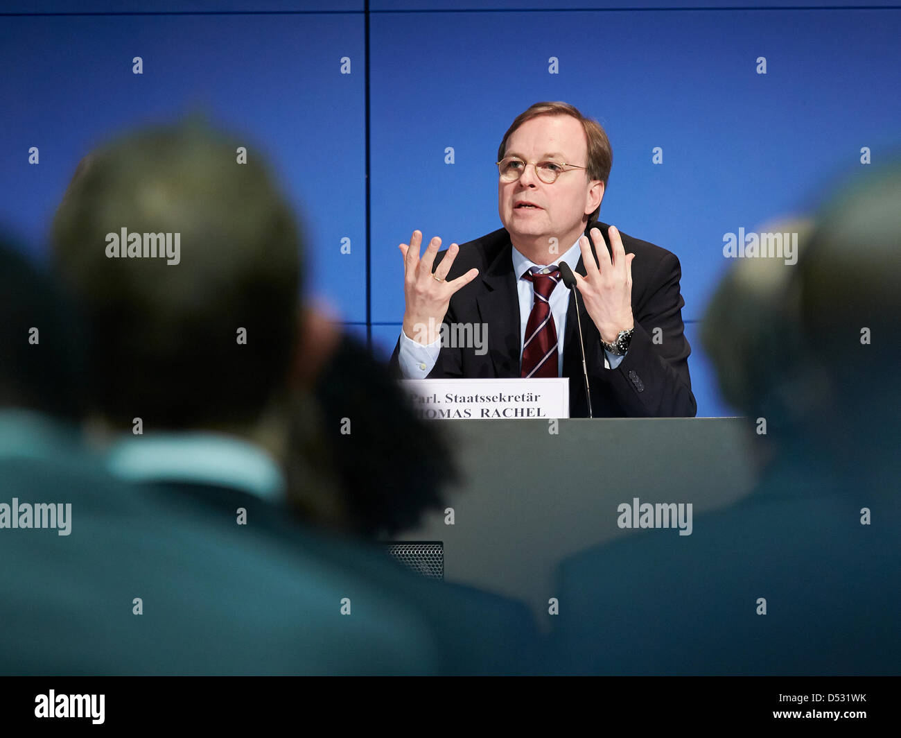 Parlamentarischer Staatssekretär Thomas Rachel pictured at Federal Event on Water Day in Berlin. / Berlin, 22th March, 2013. On the occasion of the World Water Day2013 the German Federal Government invited to the event “Transboundary Water Cooperation – Germany's contribution to a sustainable and equitable water policy '. /  Berlin, 22. Maerz, 2013. Anlässlich des Weltwassertags 2013 veranstalteten das Bundesentwicklungsministerium, das Bundesumweltministerium und das Bundesforschungsministerium sowie das Ausländige Amt ein Seminar zum Thema 'Grenzüberschreitende Wasserkooperation - der Beitra Stock Photo