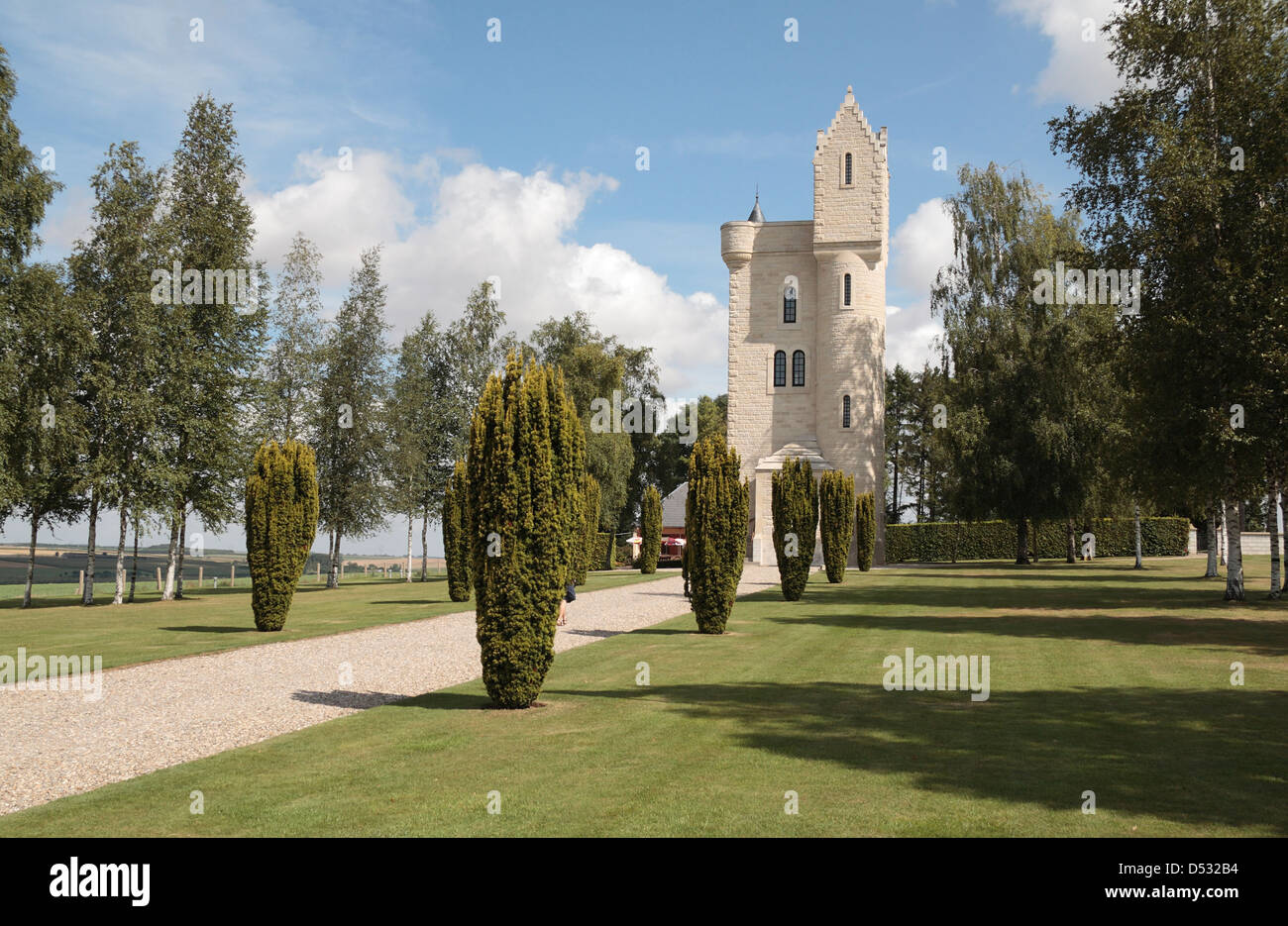 The beautiful Ulster Tower memorial and grounds, Thiepval, Somme, Picardy, France. Stock Photo