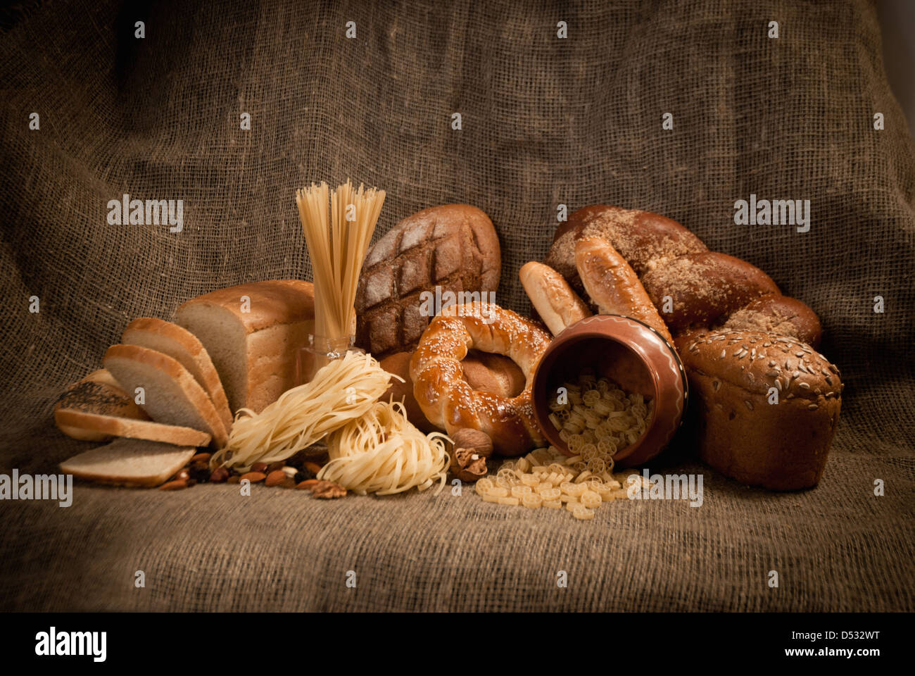 healthy meal with bread and cereals Stock Photo Alamy