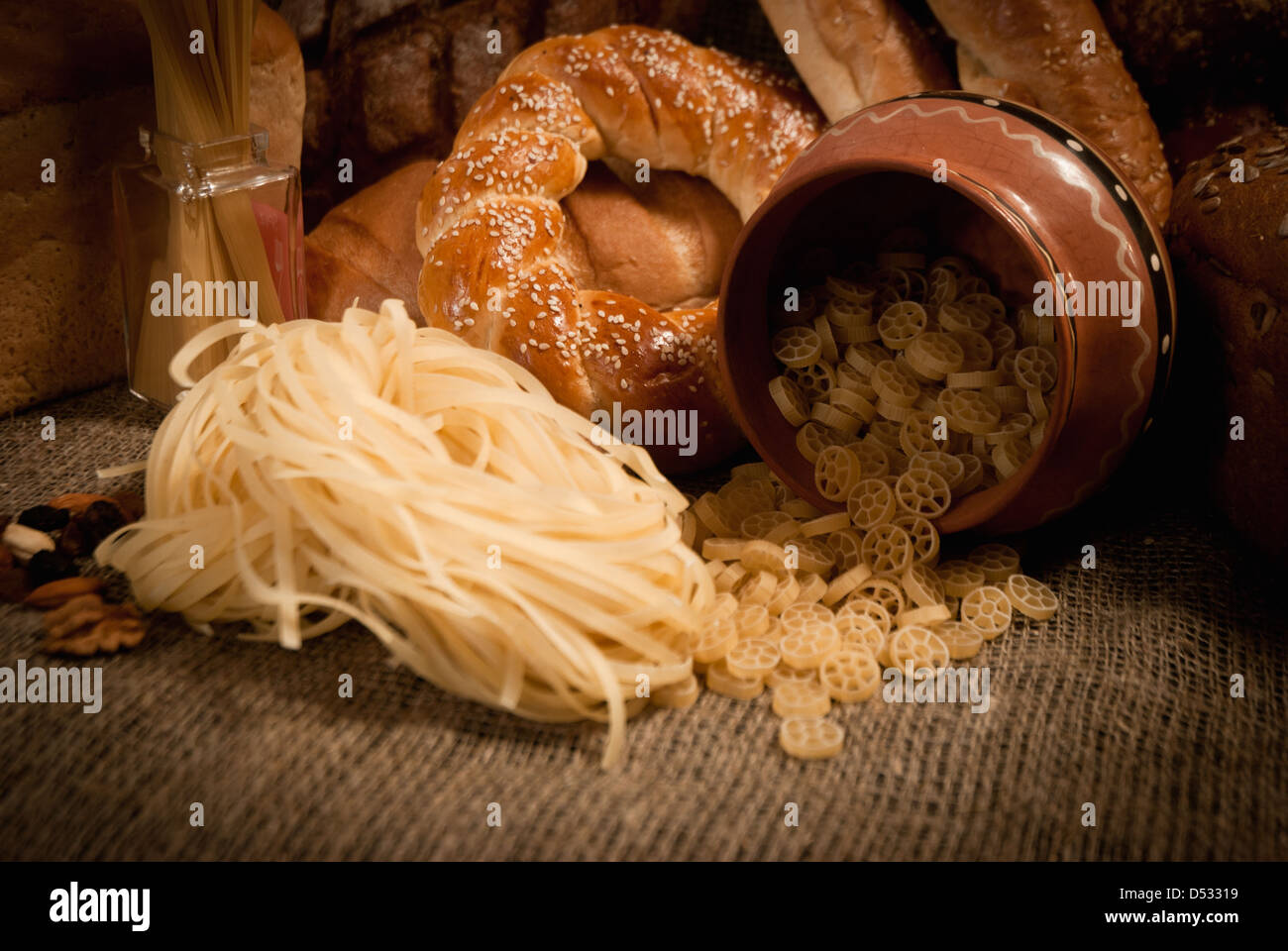 healthy meal with bread and cereals Stock Photo