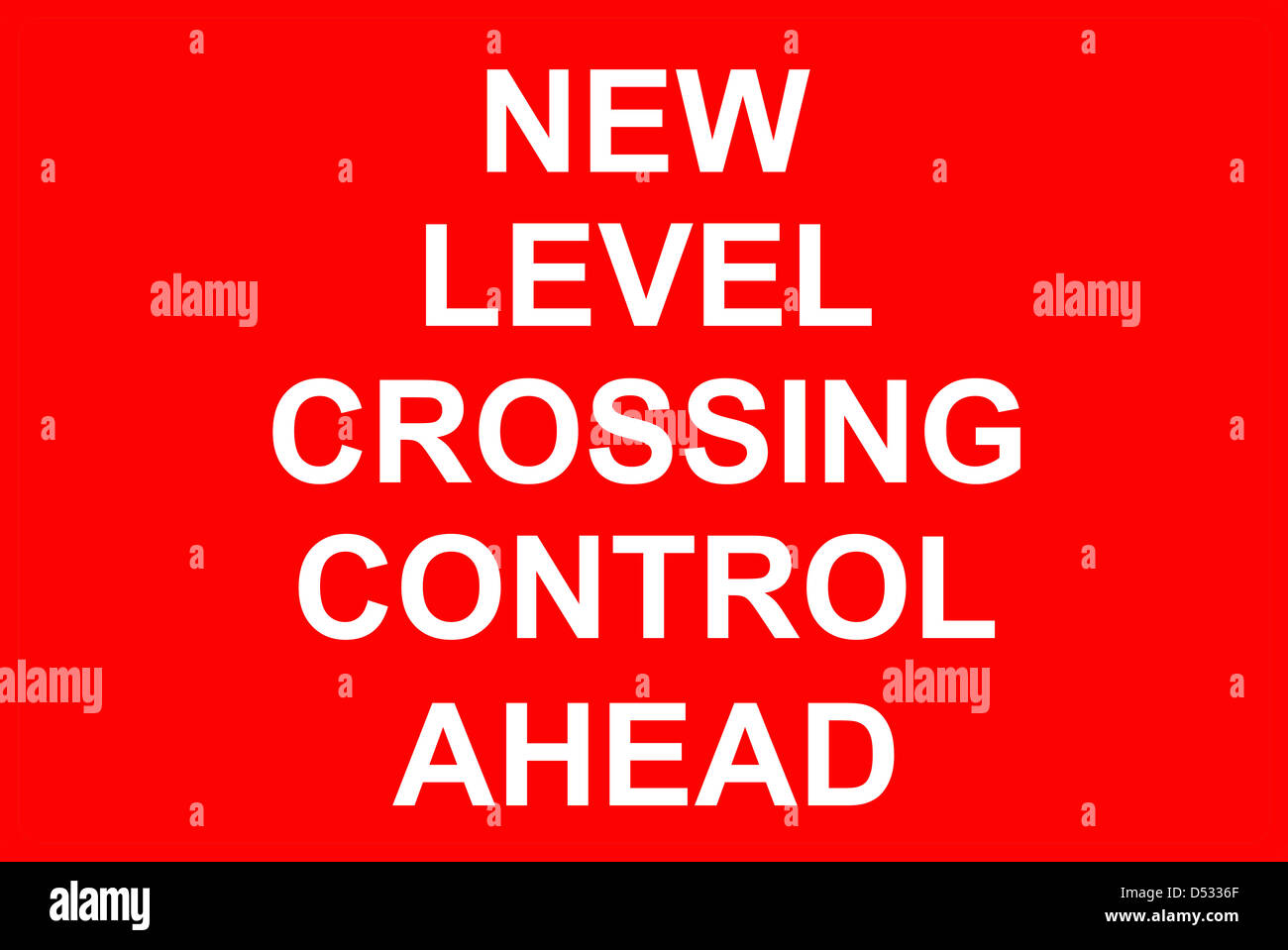 Level crossing traffic sign where trains cross roads at the same level Stock Photo