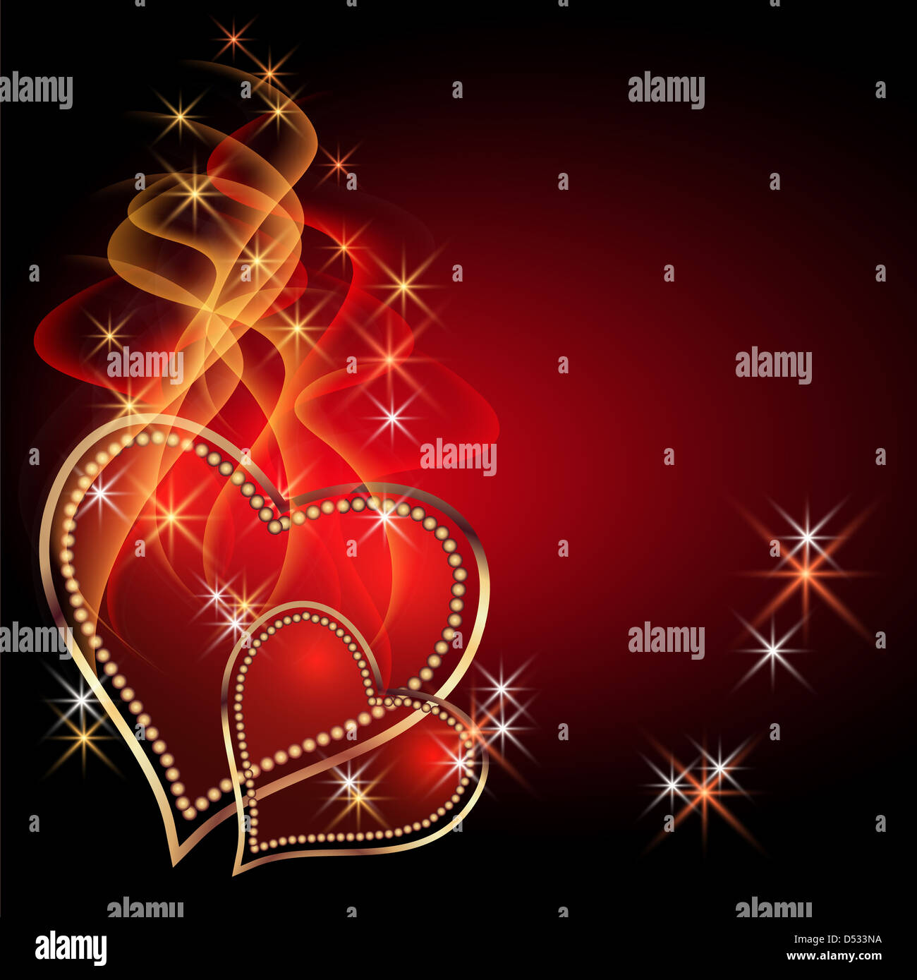 Burning two hearts with decorative smoke Stock Photo