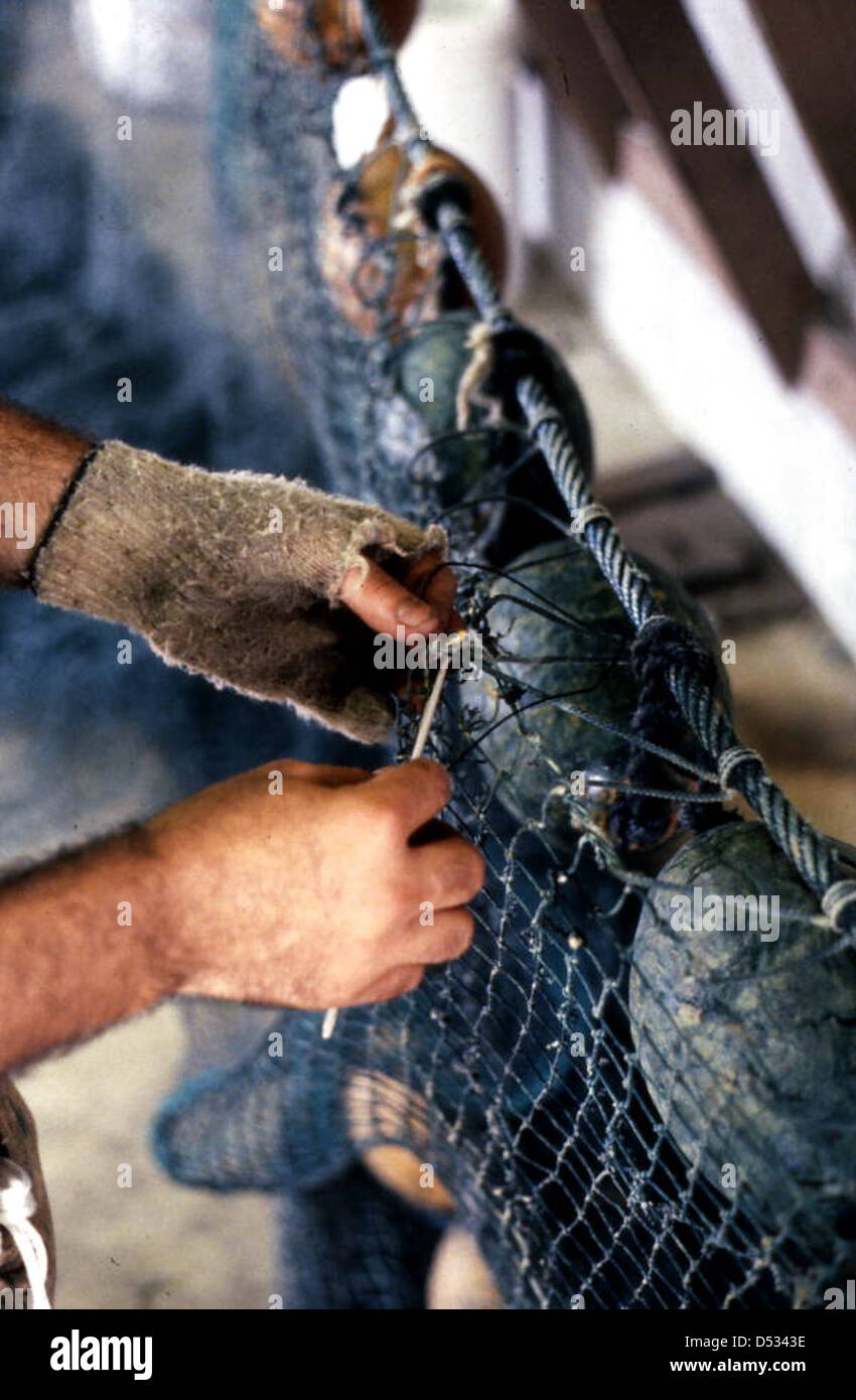 Rickey Doublerly knitting a fishing net: Jacksonville, Florida Stock Photo