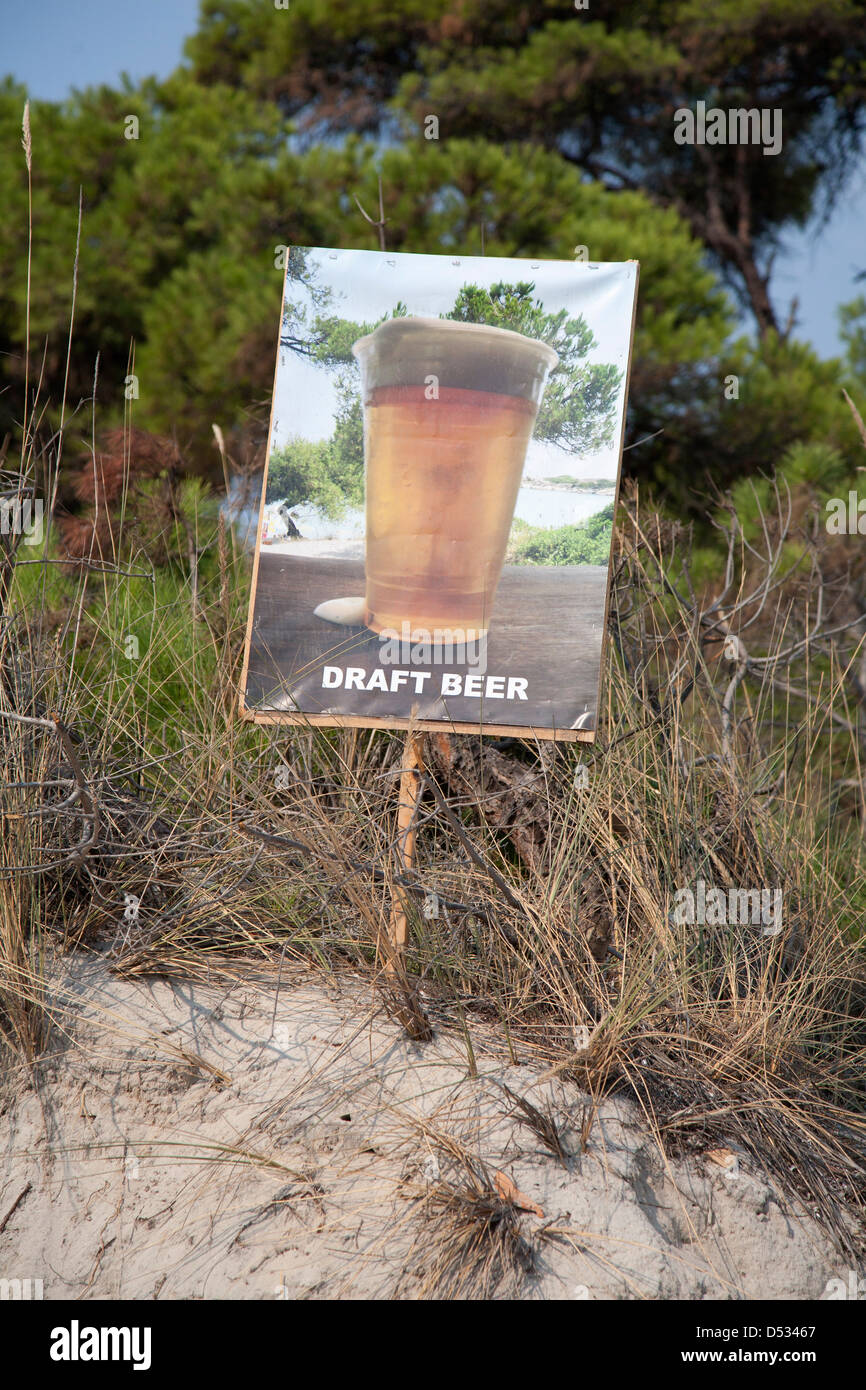 Vourvourou, Greece, a poster advertises for draft beer Stock Photo