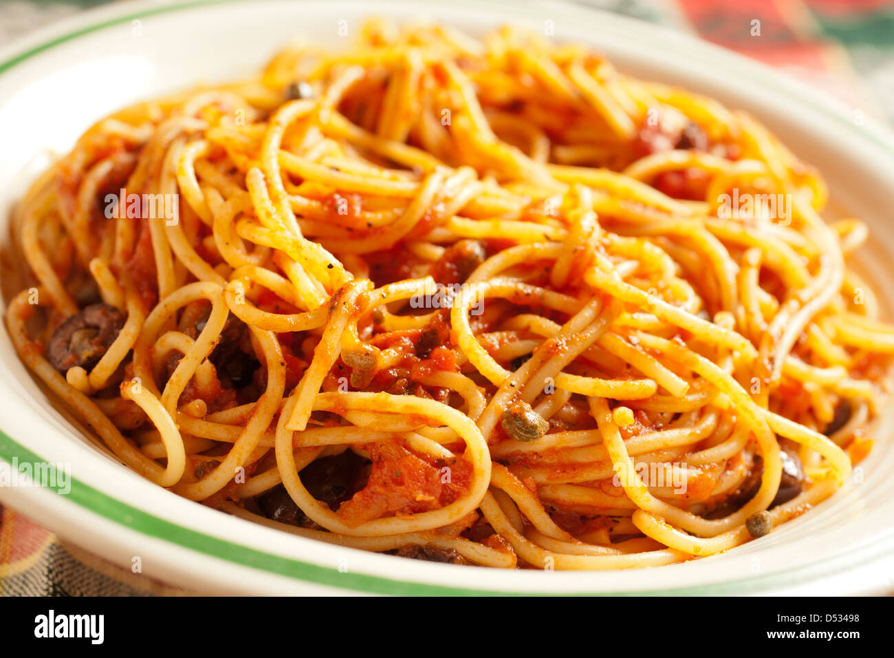Spaghetti alla Puttanesca, the Roman classic Stock Photo