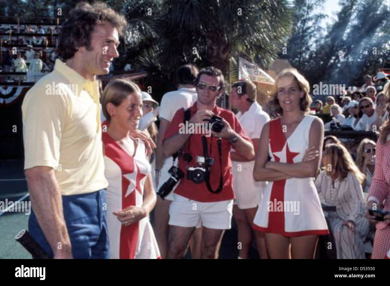 Actor Clint Eastwood posing with a ball girl at Dinah Shore tennis tournament: Fort Lauderdale, Florida Stock Photo