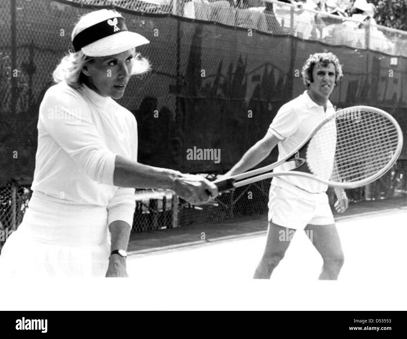 View of Dinah Shore and Burt Bacharach playing tennis: Fort Lauderdale, Florida Stock Photo