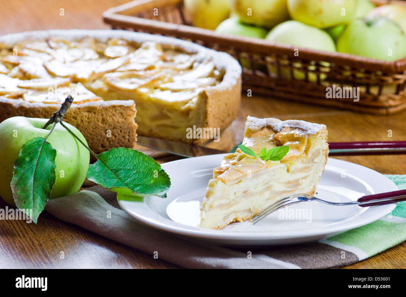apple pie with mint twig Stock Photo