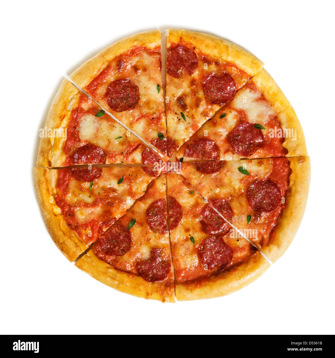 salami pizza isolated on white Stock Photo