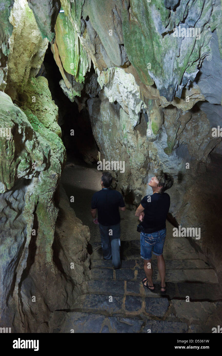 Cuba, Pinar del Rio Province, Vinales, Valle de San Vincente, Cueva del Indio, tourists visiting cave. Stock Photo
