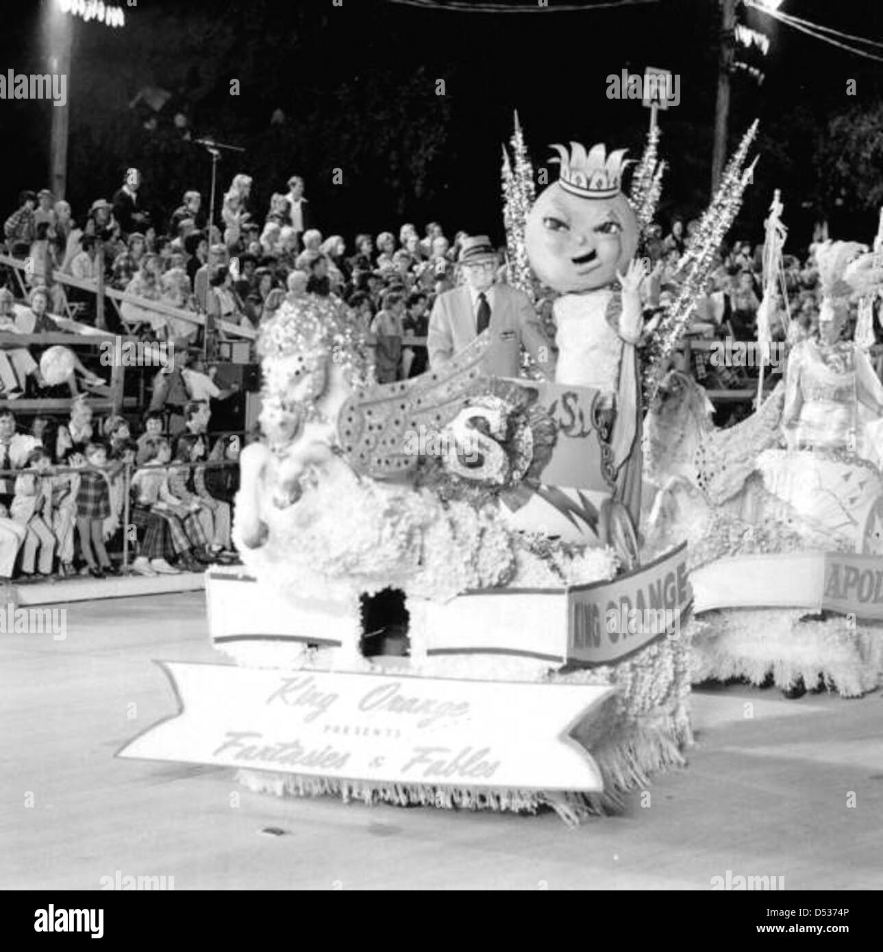 A colorful parade float celebrates the Orange Bowl Festival in Miami ...