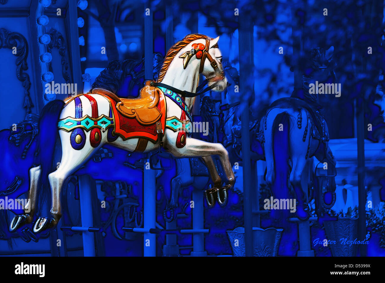 Carousel Horse in vivid colors Stock Photo Alamy