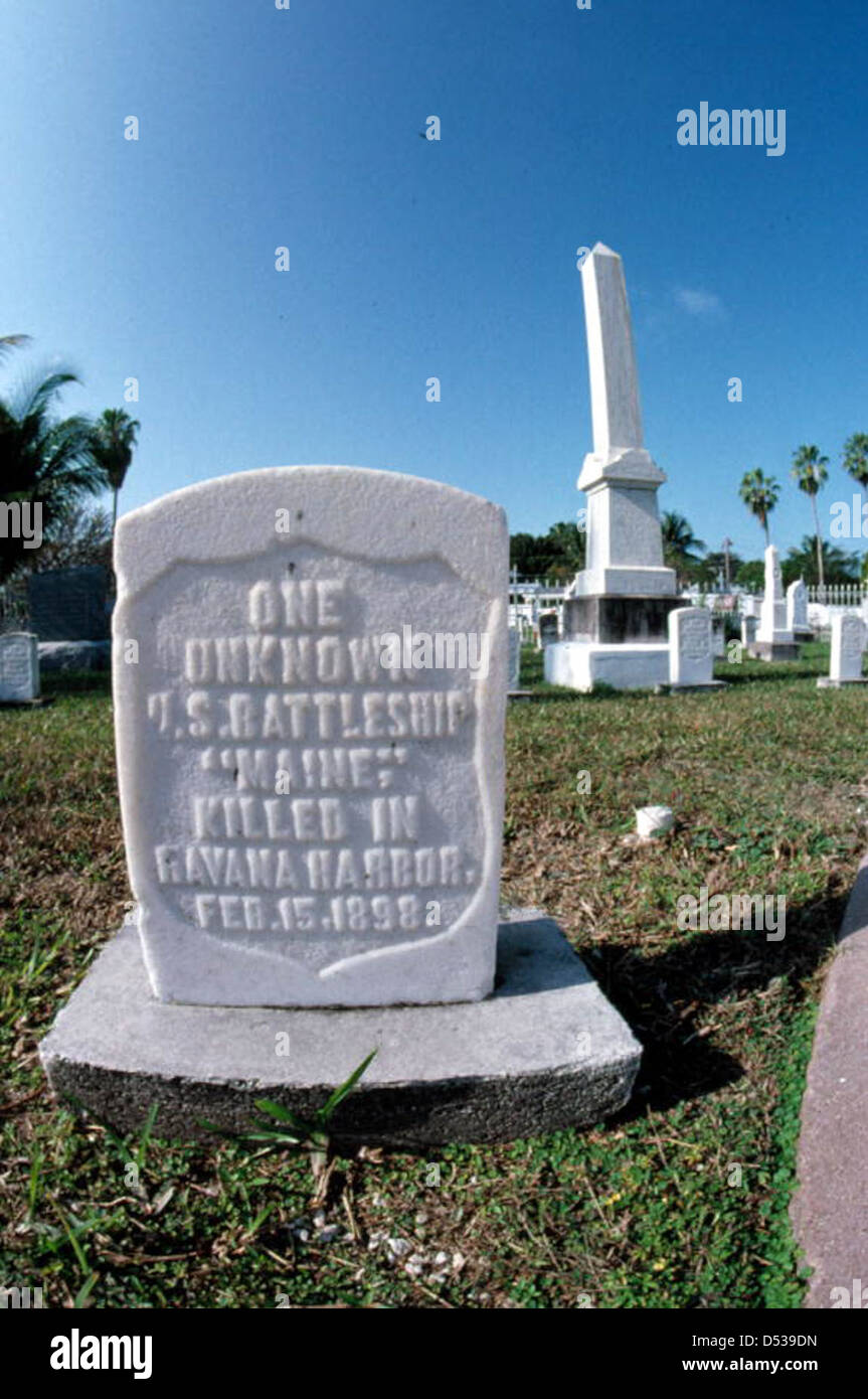 Gravestone of an unknown sailor from the U.S. Battleship Maine: Key West Cemetery, Florida Stock Photo