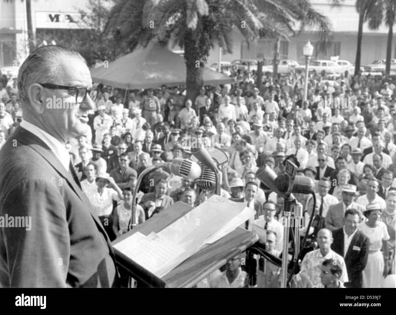 Lyndon B. Johnson speaking at Hemming Park: Jacksonville, Florida Stock Photo