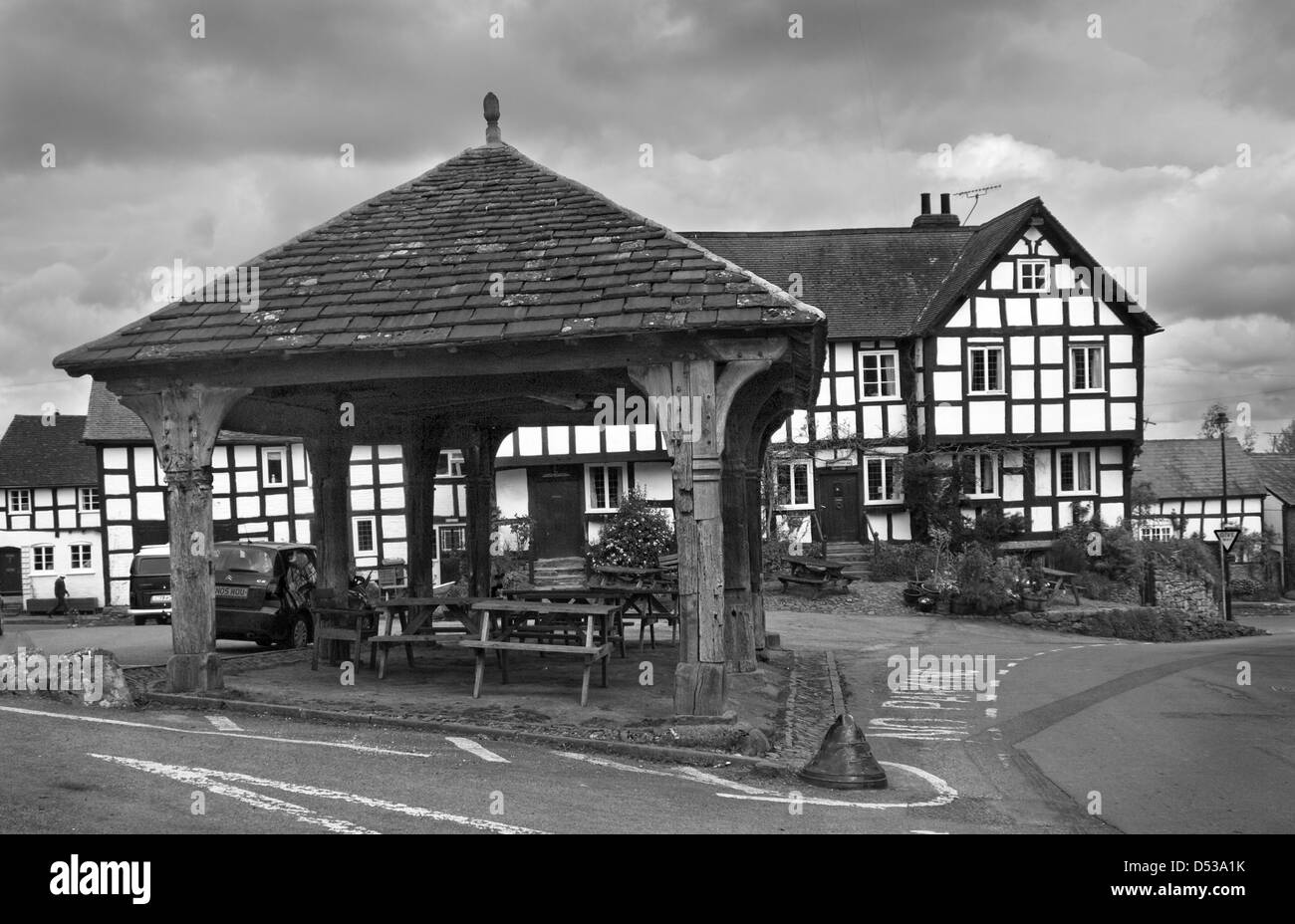 Market Hall and New Inn, Pembridge, Herefordshire, England Stock Photo