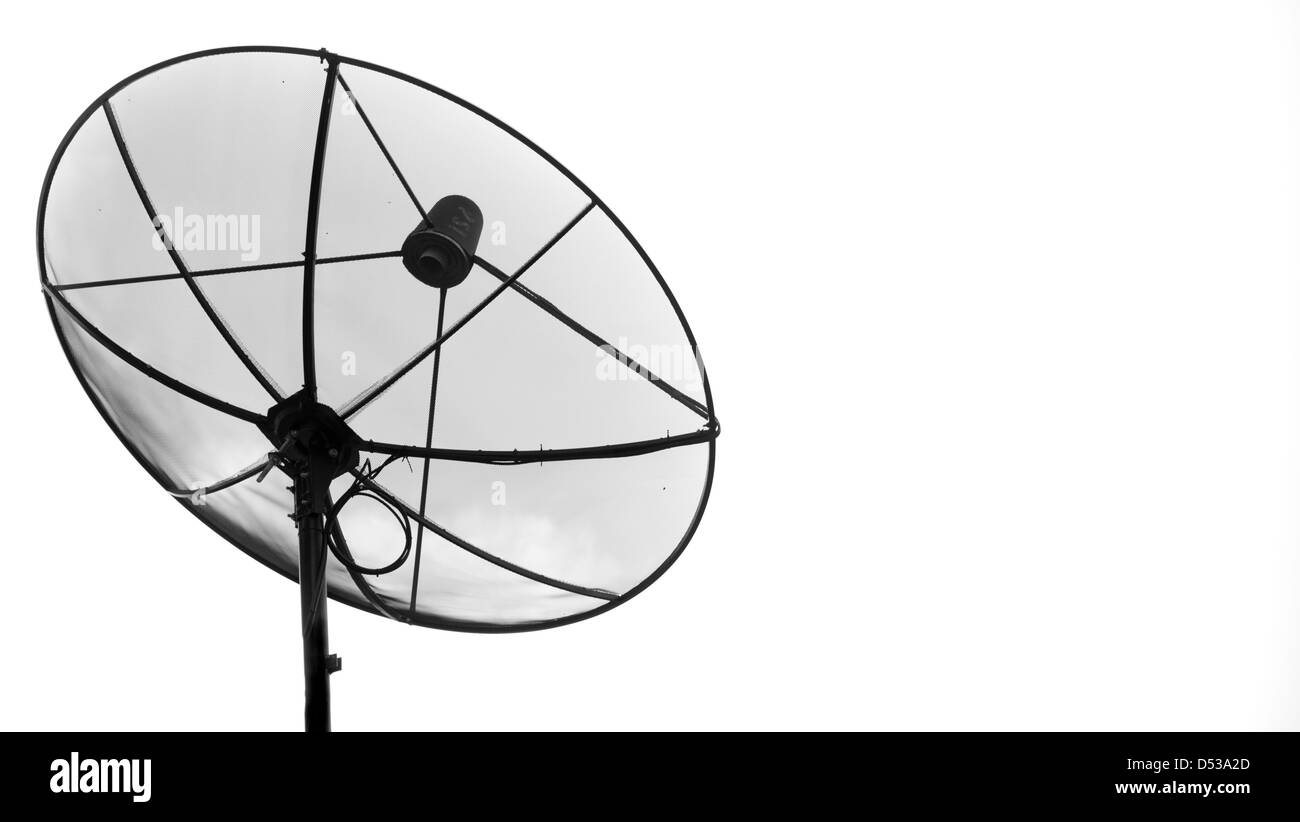 The big black satellite disc isolated on white background Stock Photo