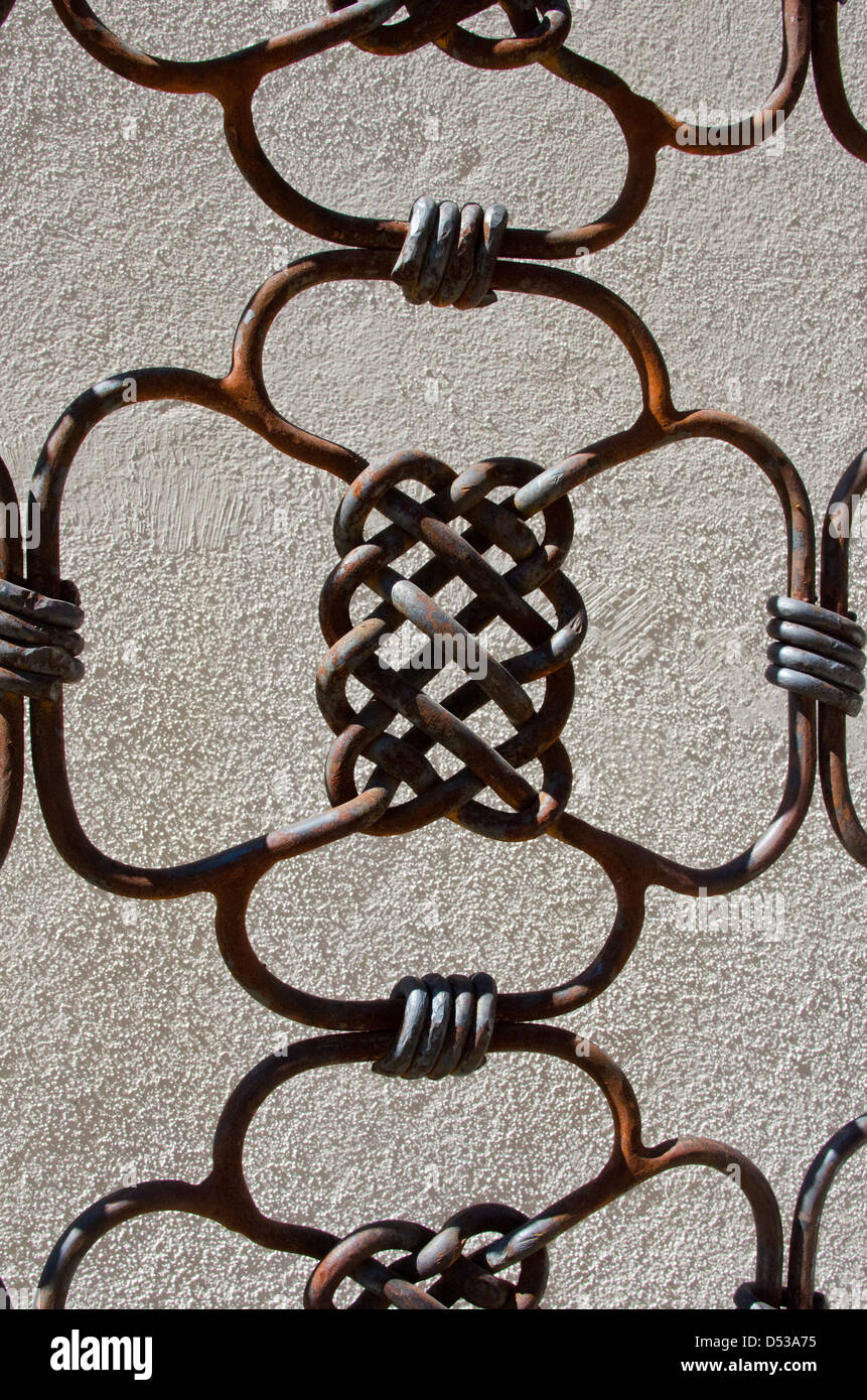 Detail of an iron gate at the Centro Académico y Cultural San Pablo, Oaxaca, Mexico Stock Photo