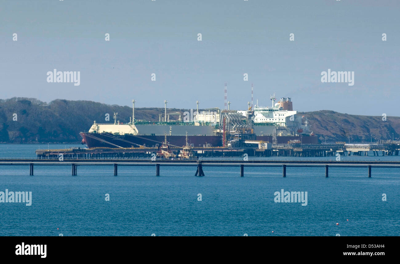The Al Mafyar LNG carrier unloading liquid gas at the South Hook LNG