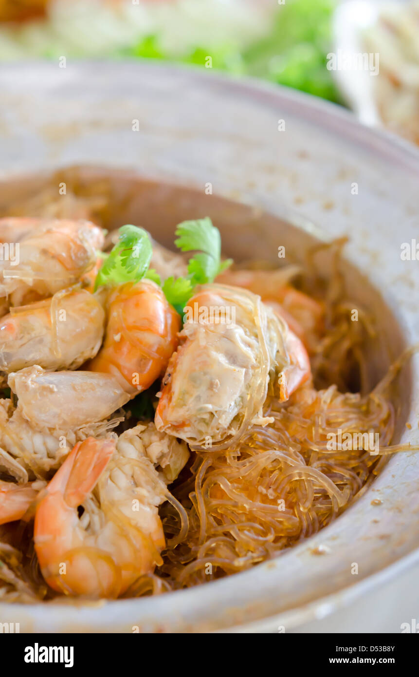 Baked vermicelli and prawn with ginger and pepper sauce , asian cuisine Stock Photo
