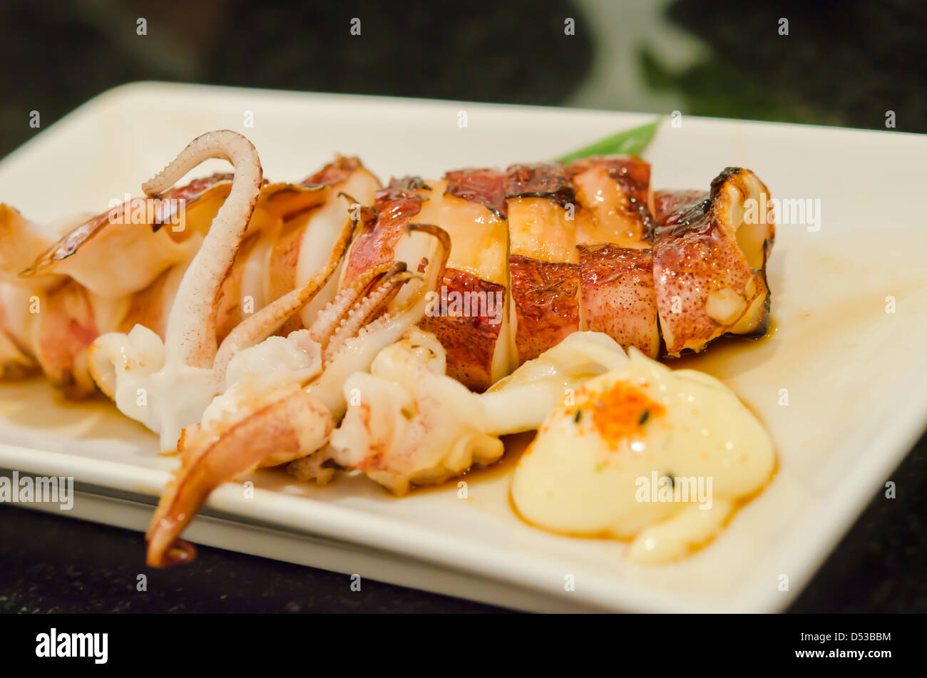 deep fried squid, Japanese food (ika teriyaki) Stock Photo