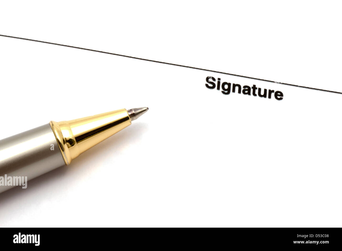 Pen isolated on a blank signature paper Stock Photo
