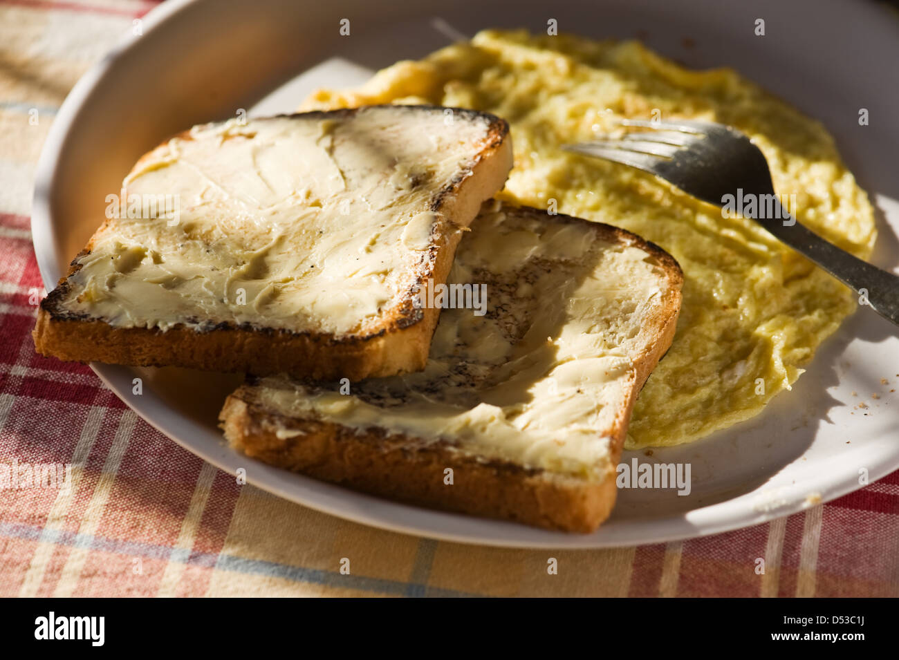 breakfast with toast and omelet Stock Photo