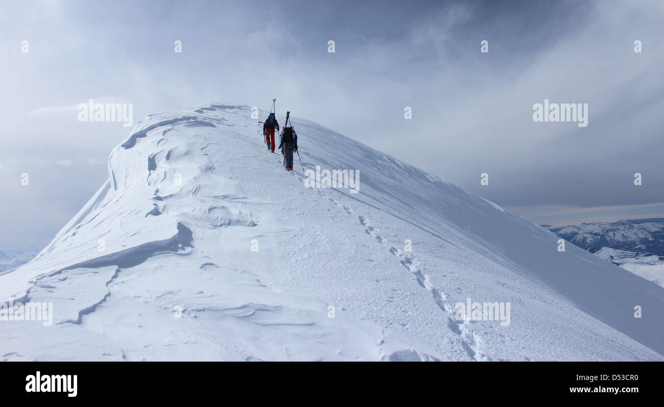 Ski tour summit of Domes de Miage Stock Photo