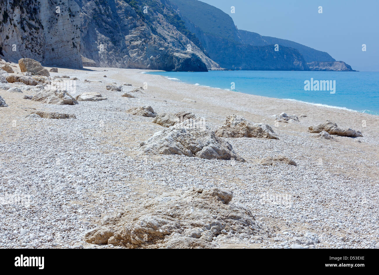 Beautiful summer white Egremni beach on Ionian Sea (Lefkada, Greece) summer view Stock Photo