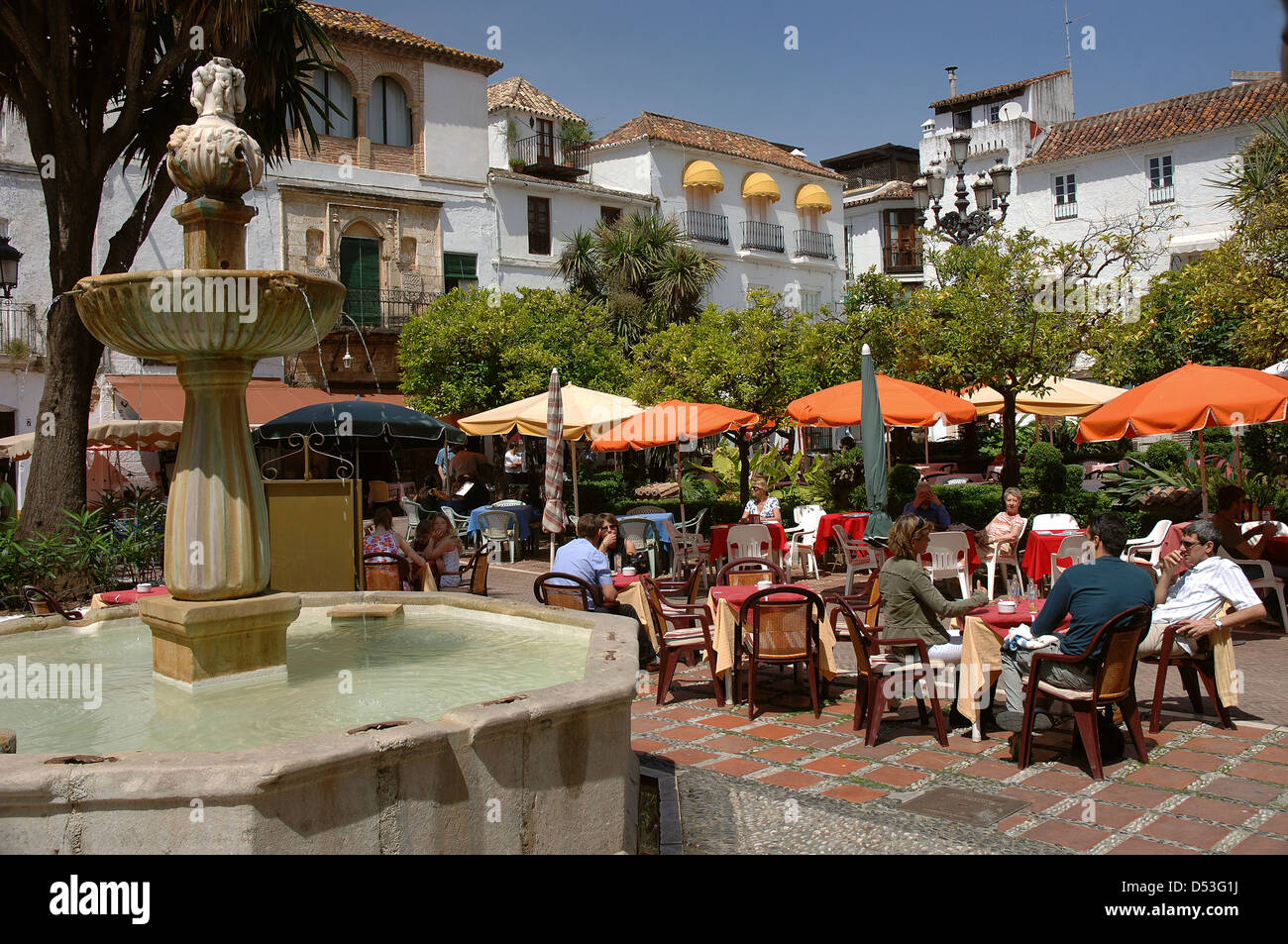 Typical Orange Square and terrace bar in the old town, Marbella, Malaga