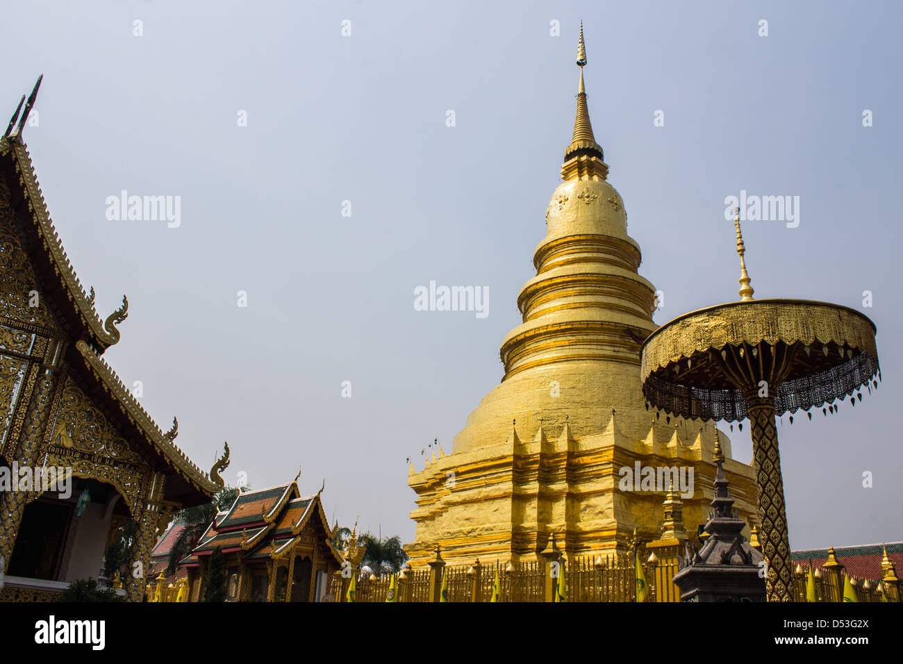 golden Chedi which is a major place of worship, Phra That Hariphunchai Stock Photo