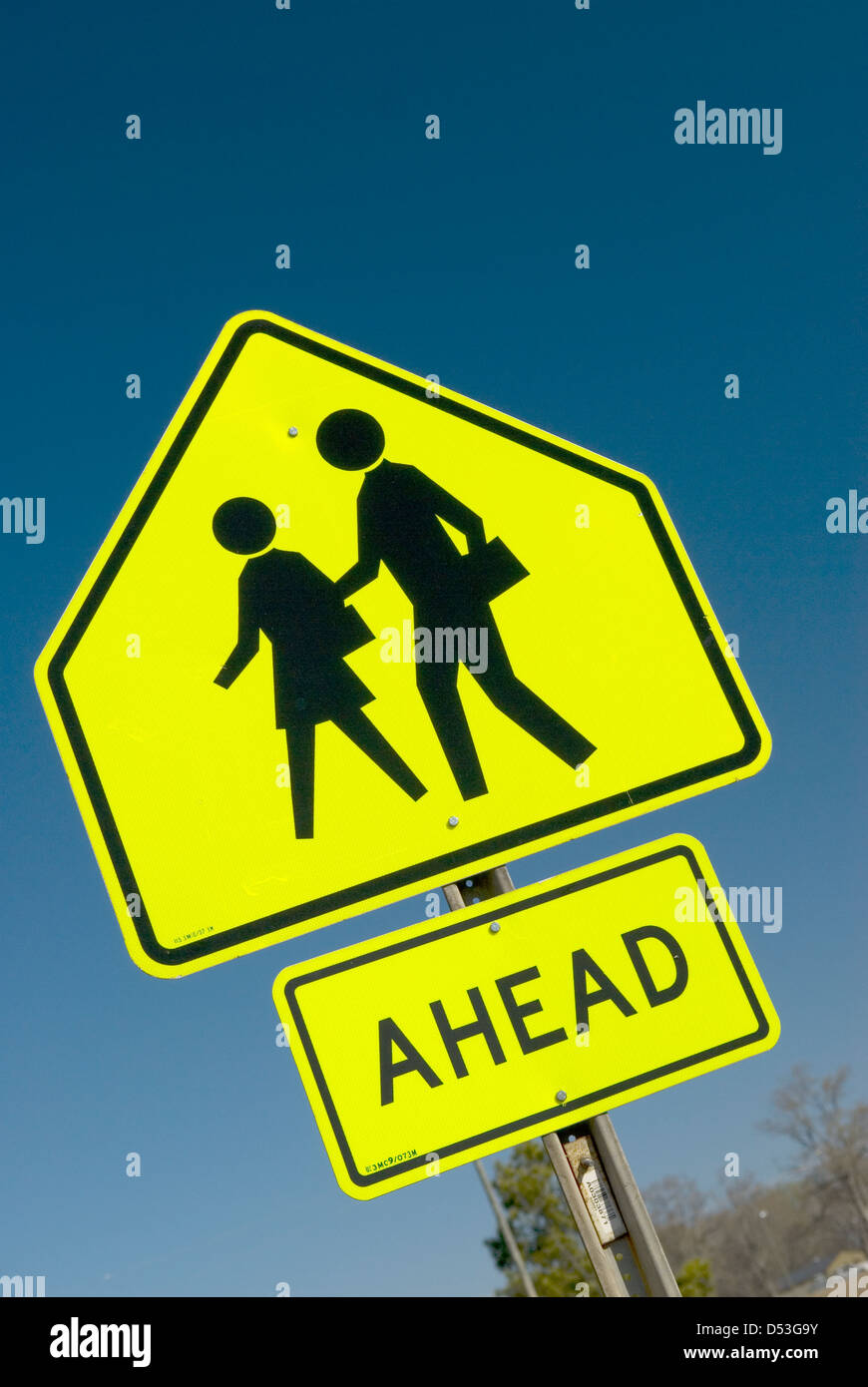 School Crossing Sign on the Street. Stock Image - Image of obey