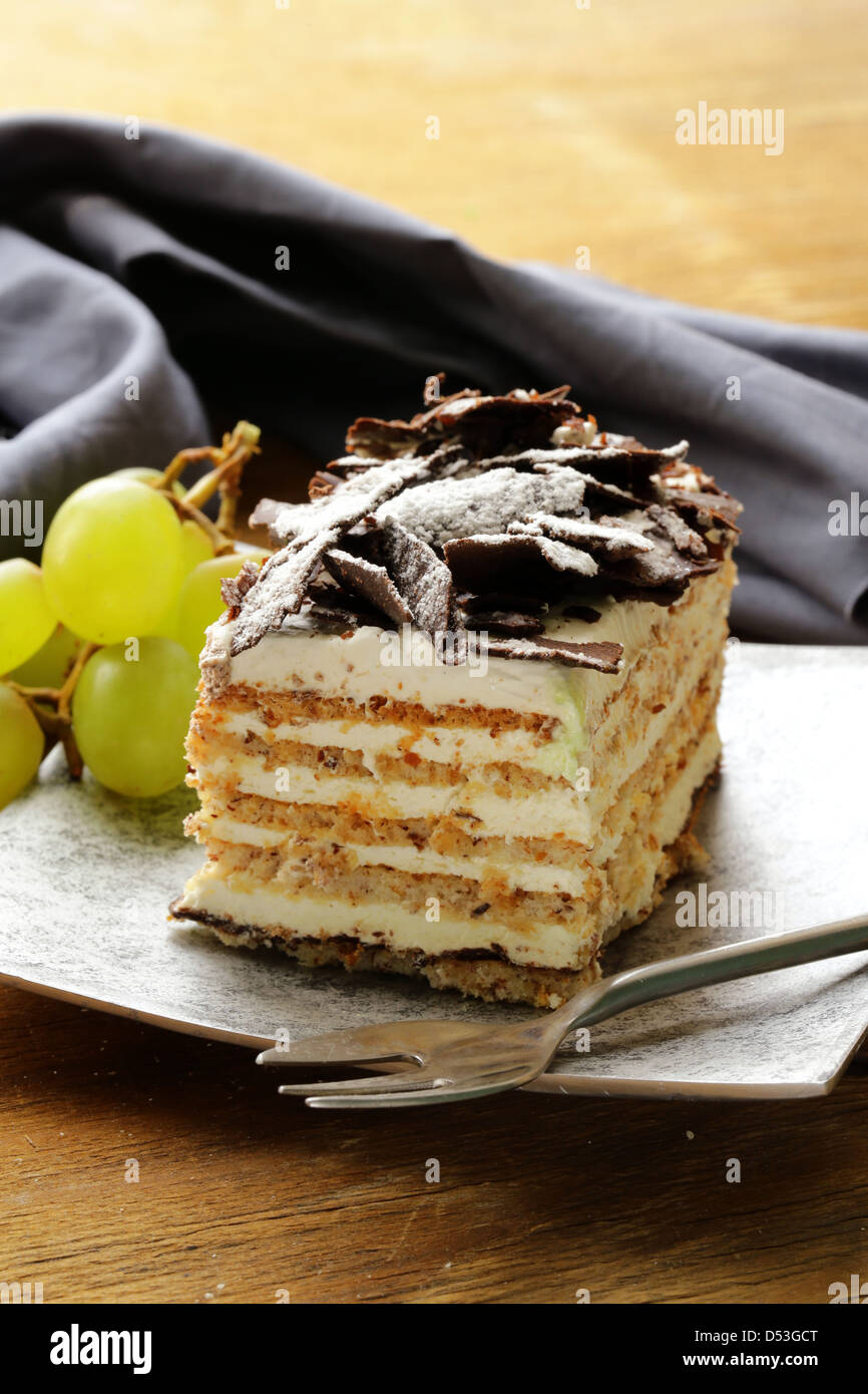 piece of cake with cream and chocolate Stock Photo - Alamy