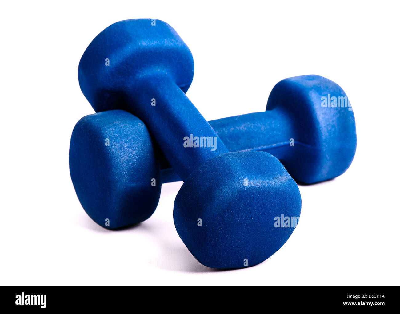 Two blue dumbbells isolated on a white background Stock Photo - Alamy