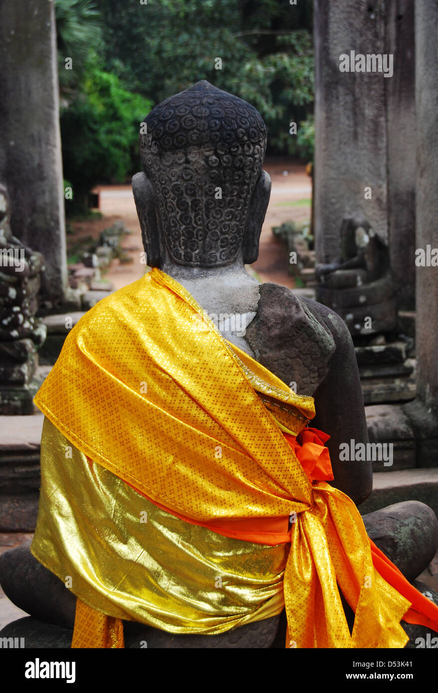 Decorated and dressed statue in Buddhist robes, Ankor Wat Stock Photo