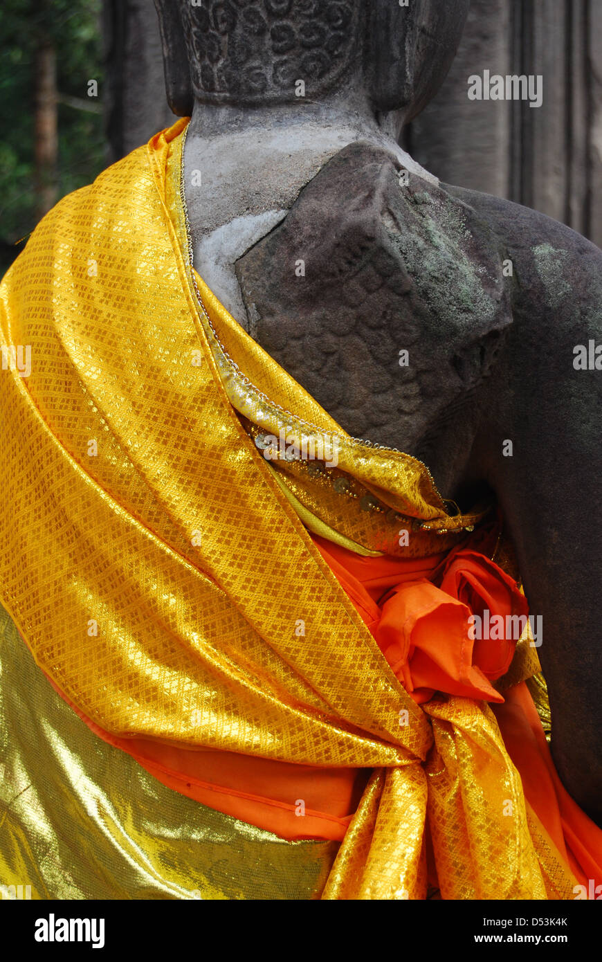 Decorated and dressed statue in Buddhist robes, Ankor Wat Stock Photo