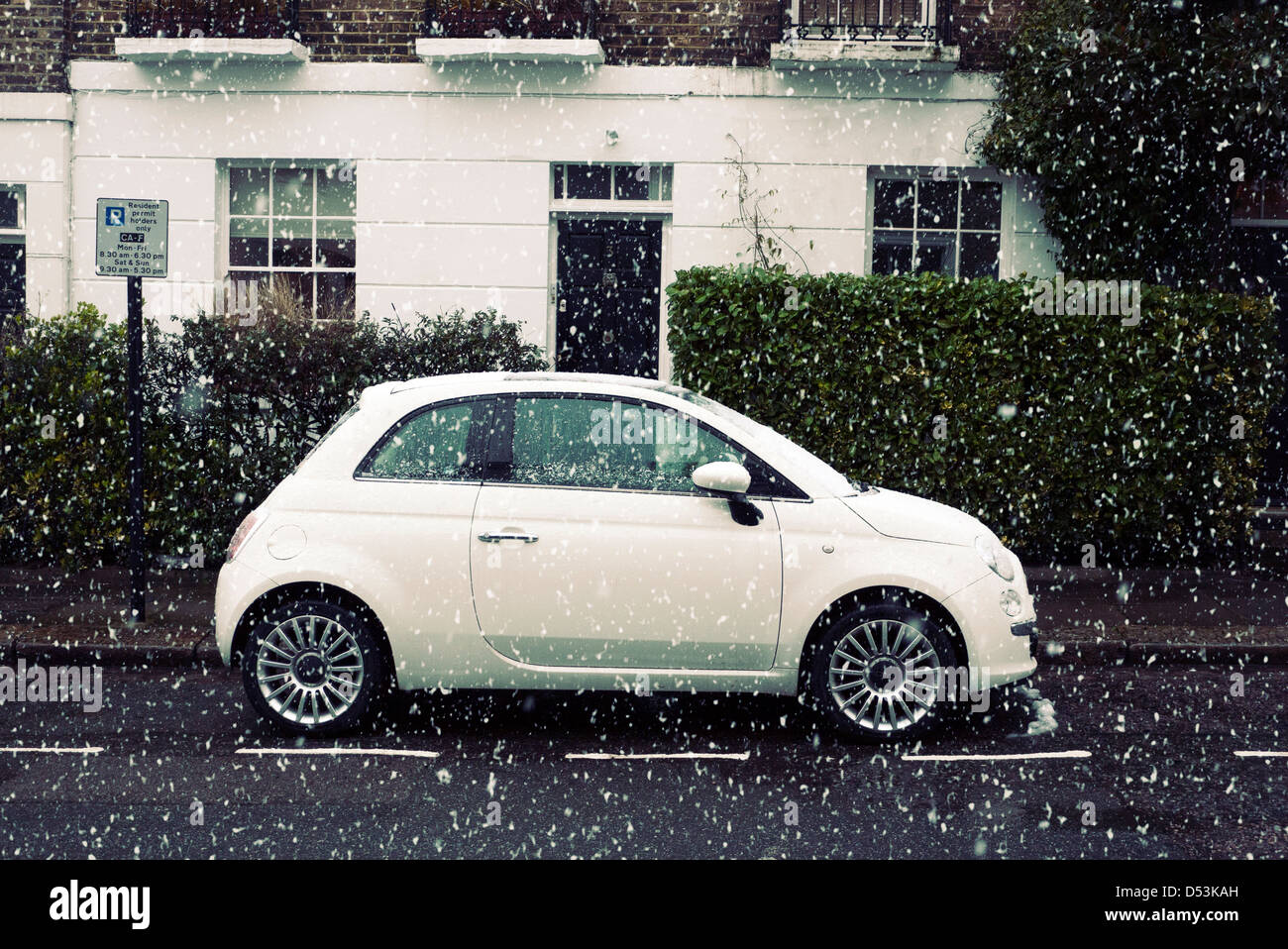 Fiat 500 parked in a resident parking zone in Camden Town London UK Stock Photo