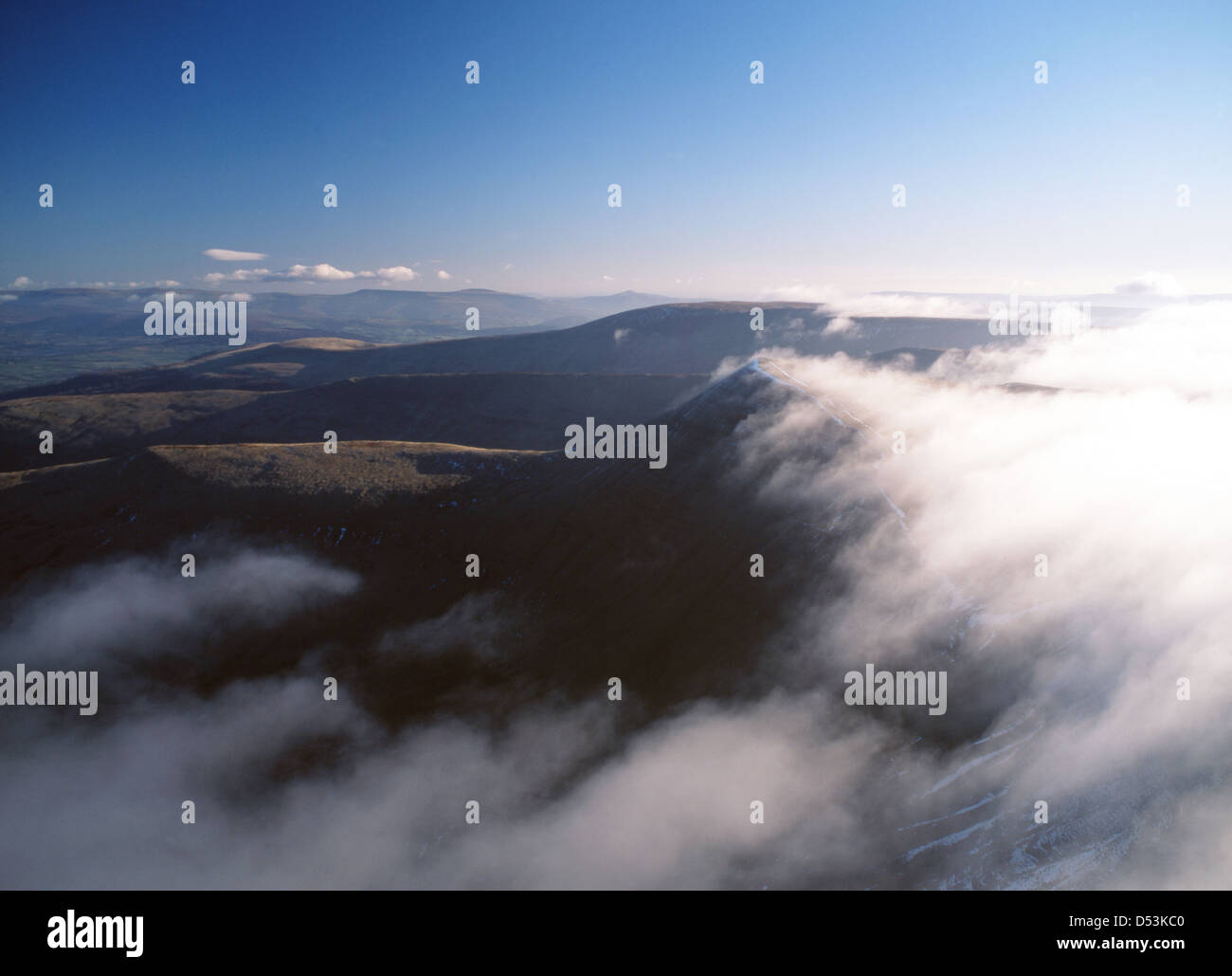 Summit of Cribyn partly covered in clouds from Pen y Fan summit Brecon ...