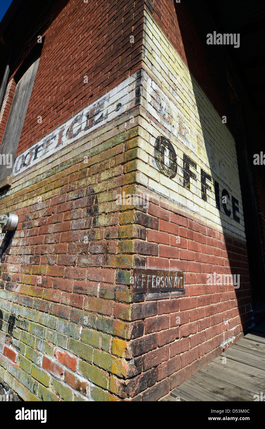 Corner of old brick building in La Grande, Oregon. Stock Photo