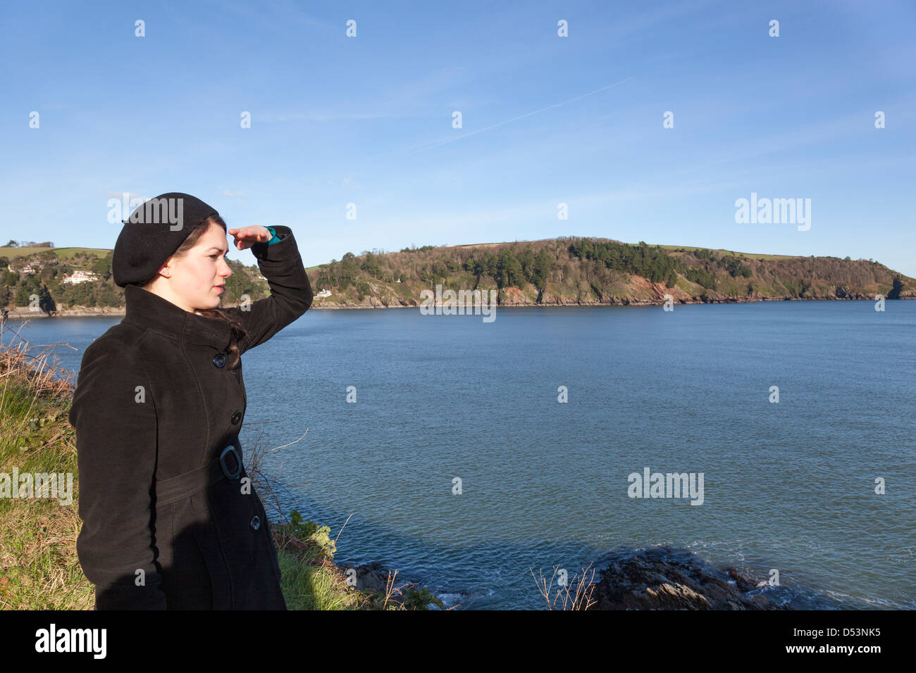 Woman in black coat beret hi-res stock photography and images - Alamy