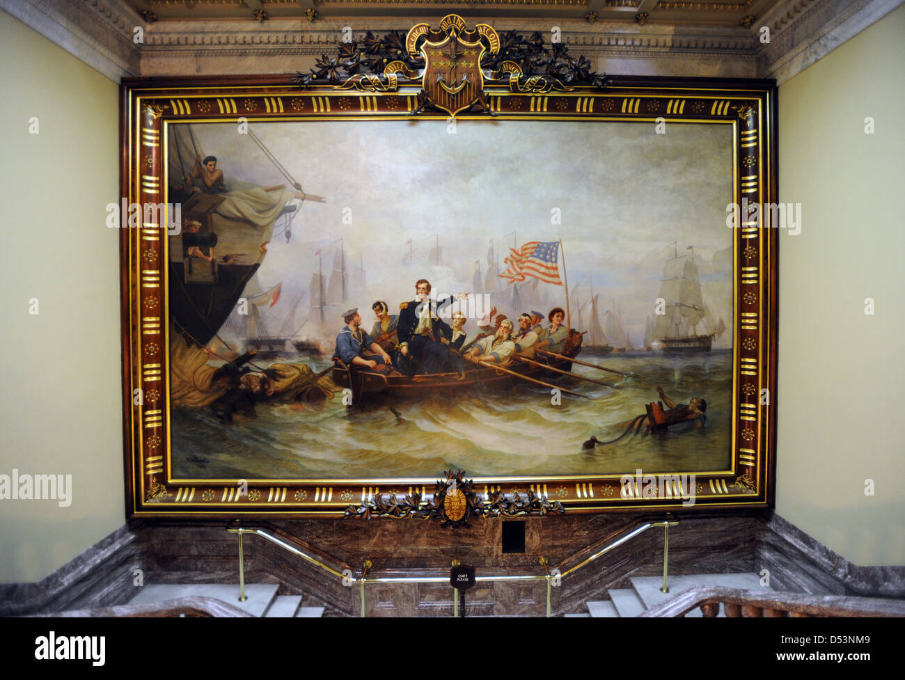 Battle of Lake Erie 1813 painting second floor US Capitol Washington DC by William H. Powell, Battle of Lake Erie, Stock Photo