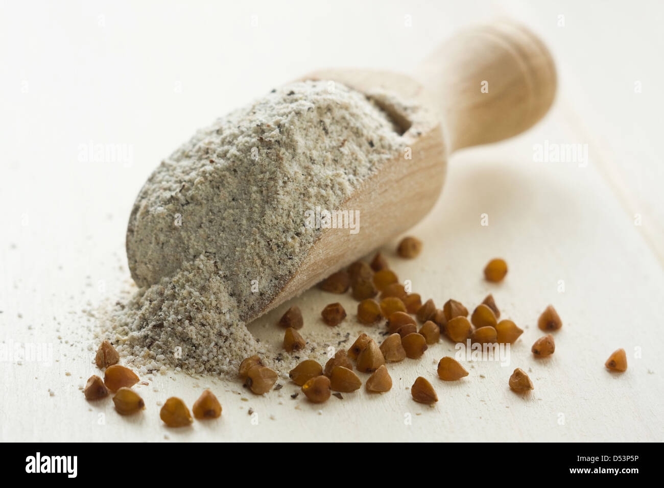 Buckwheat flour and buckwheat cereal. Stock Photo
