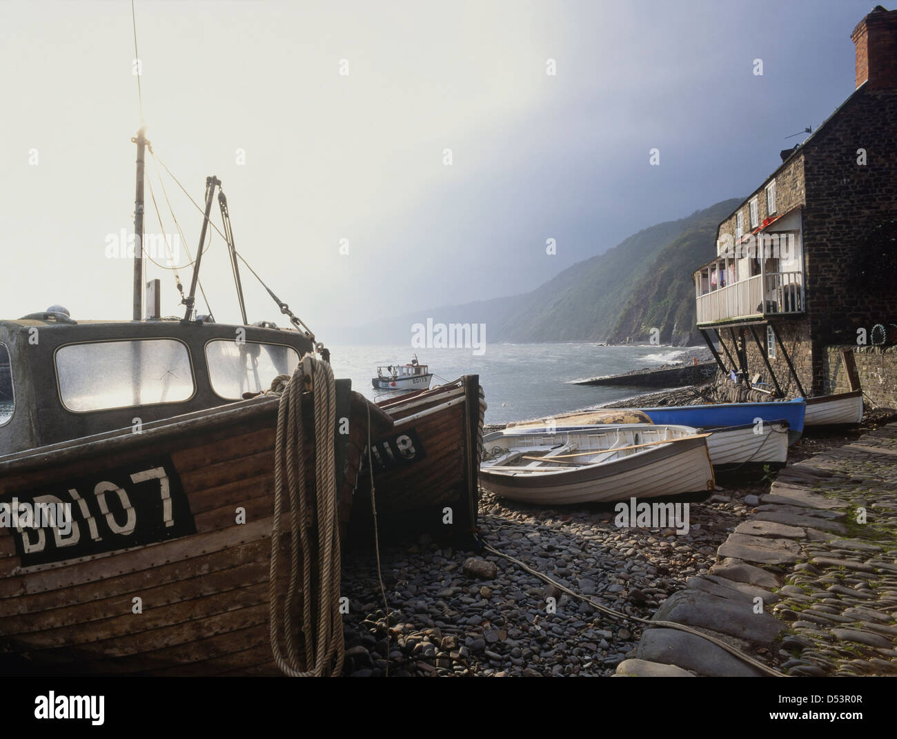 Clovelly village & fishing harbour, North Devon, England, UK Stock Photo