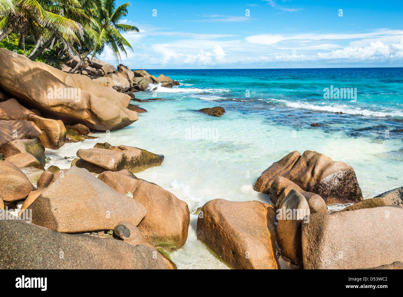 Anse Patates beach, La Digue island, Seychelles Stock Photo Alamy