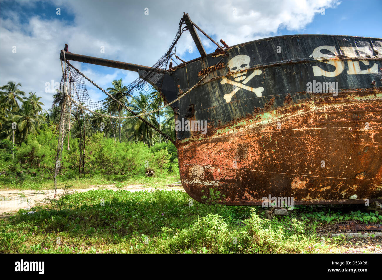 shipwreck of pirate ship on Seychelles Stock Photo