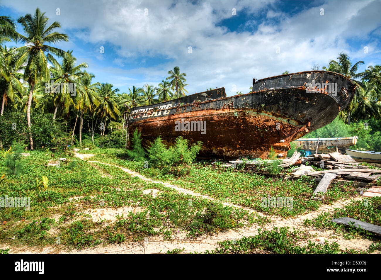shipwreck of pirate ship on Seychelles Stock Photo