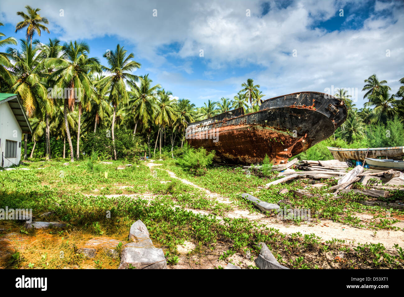 shipwreck of pirate ship on Seychelles Stock Photo