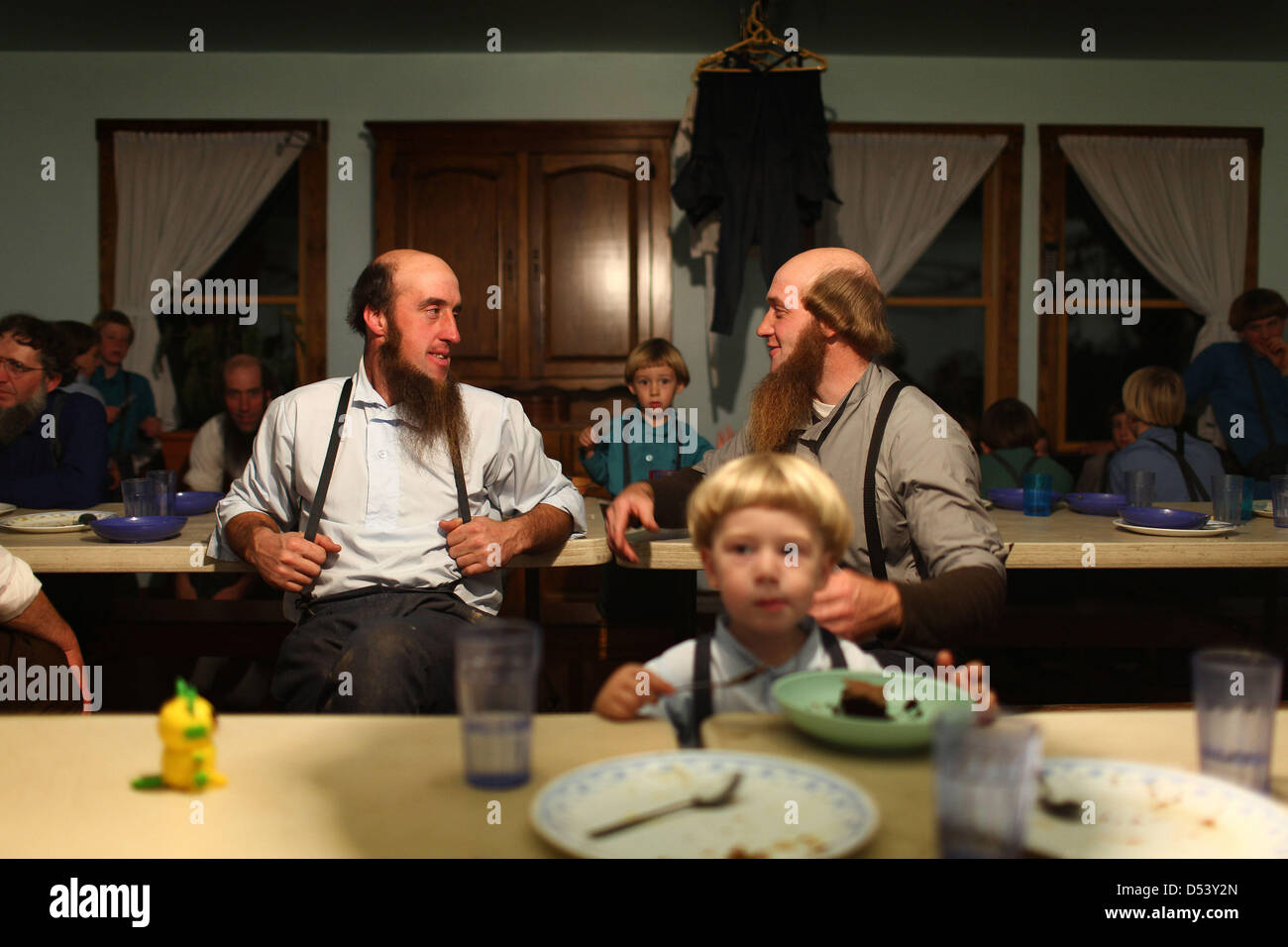 Dec. 5, 2012 - Bergholz, Ohio, U.S. - (L-R) MARTIN MILLER and CRIST MULLET talk after dinner at the Mullet farmhouse.  (Credit Image: © Michael Francis McElroy/zReportage/ZUMA) Stock Photo