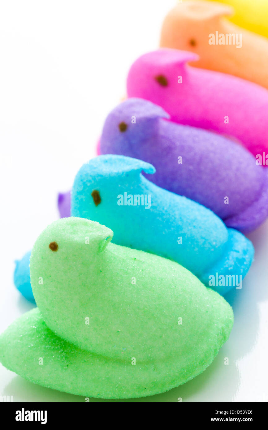 Rainbow color marshmallow peeps and jelly beans Stock Photo Alamy