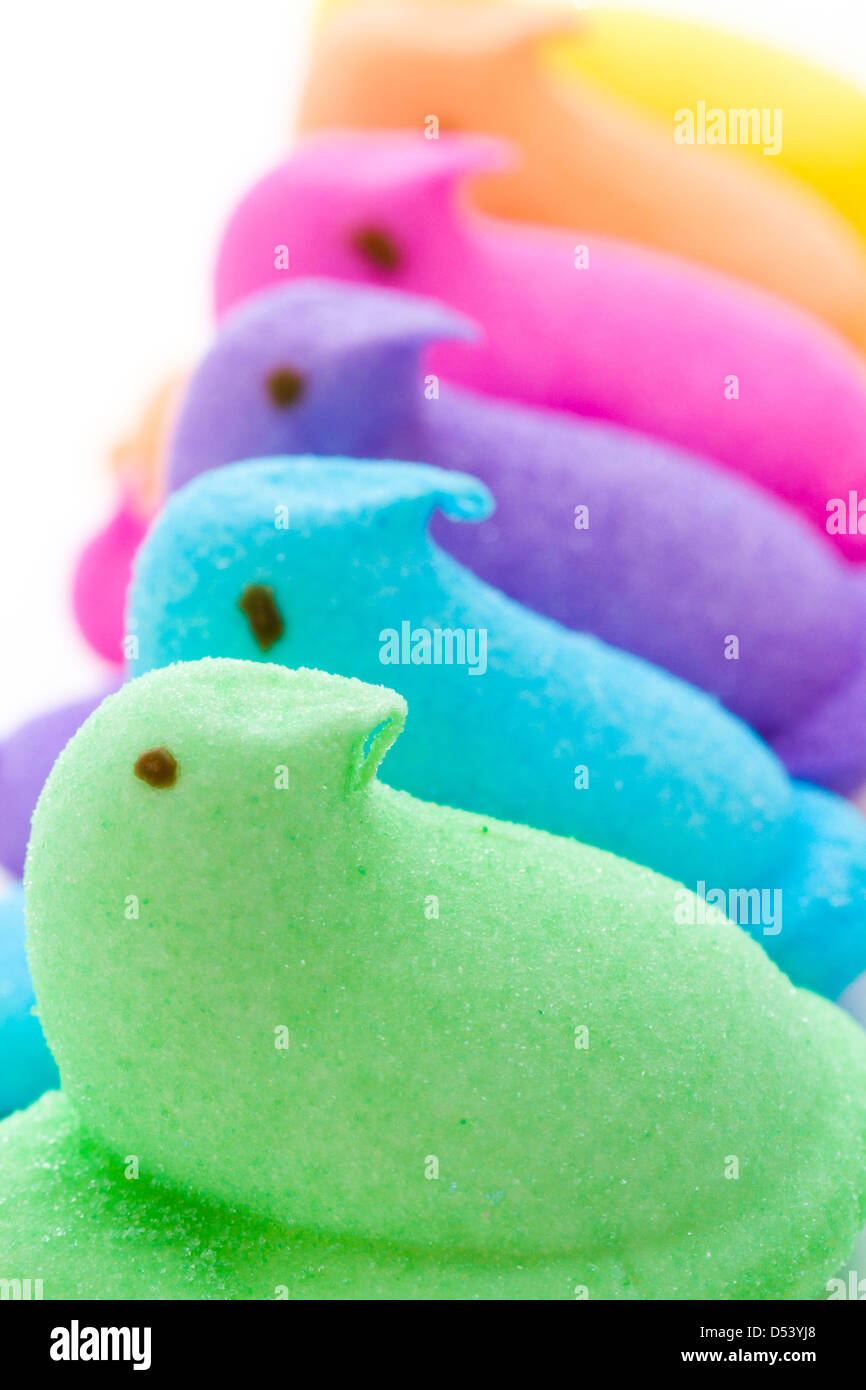Rainbow color marshmallow peeps and jelly beans Stock Photo Alamy
