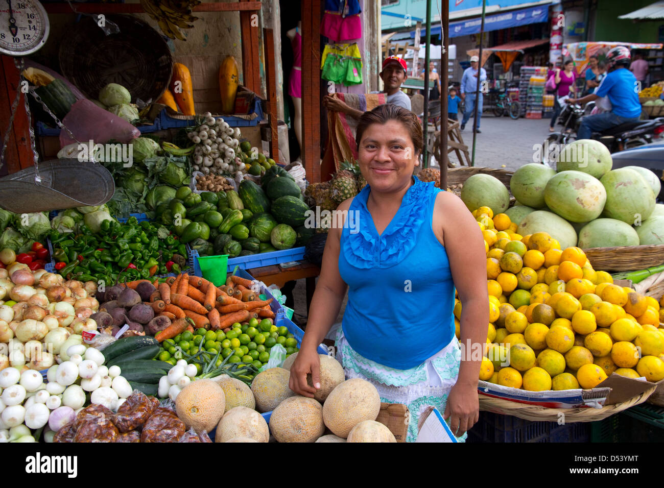 Vendor displays colorful fruit and vegetables at Rivas market, Nicaragua Stock Photo Alamy